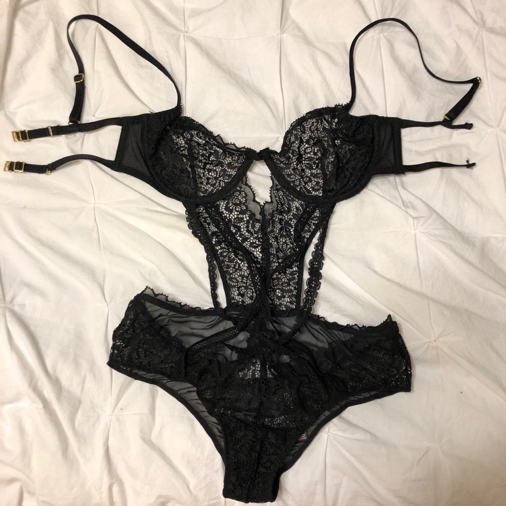 Victoria’s Secret sexy black lace teddy bodysuit